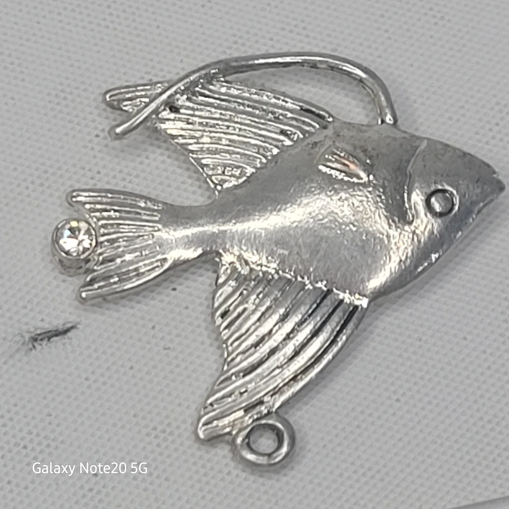 Vintage Angelfish Sterling Silver Aquarium Tropical Fish Charm Pendant - 3.45g